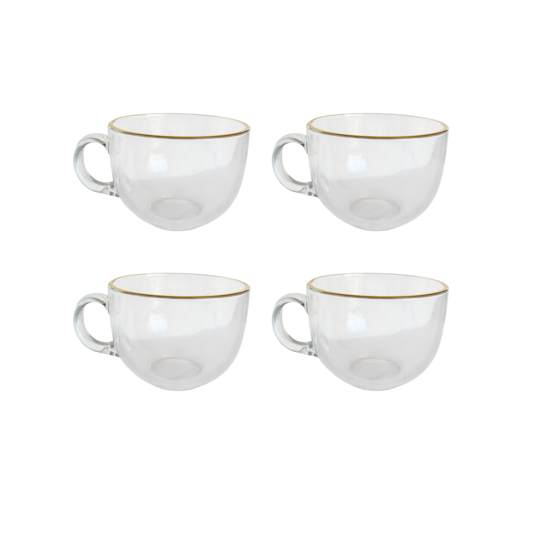 Juego 4 Tazas Vidrio 220ml Borde Dorado Café Té Elegantes