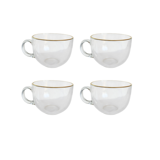 Juego 4 Tazas Vidrio 220ml Borde Dorado Café Té Elegantes