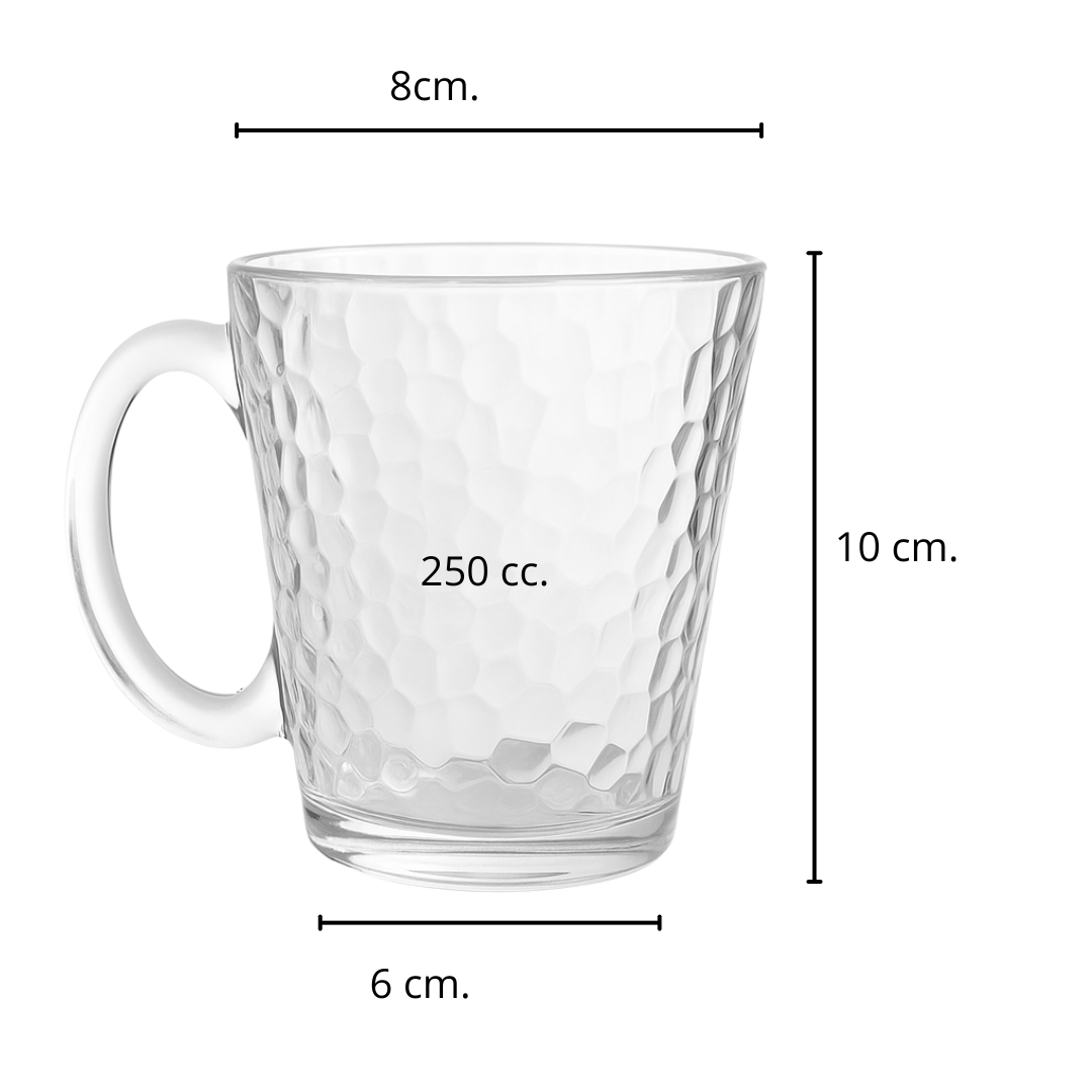 Set 6 Tazas/mug Latte Vidrio Tallado 290 Ml Deli Glass