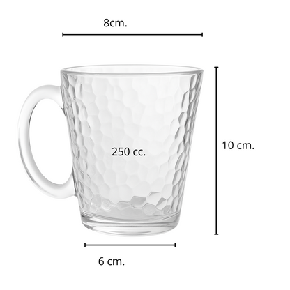 Set 6 Tazas/mug Latte Vidrio Tallado 290 Ml Deli Glass