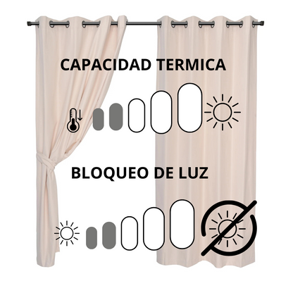 Cortina Sun Out Argollas, Color Crudo 2 Paños 140 X 220 Cm.