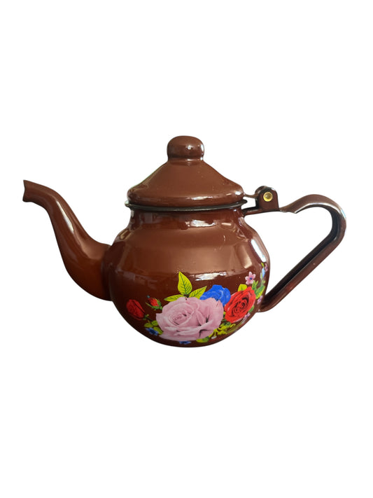 Tetera Enlozada Vintage 240 Ml Marrón Con Flores