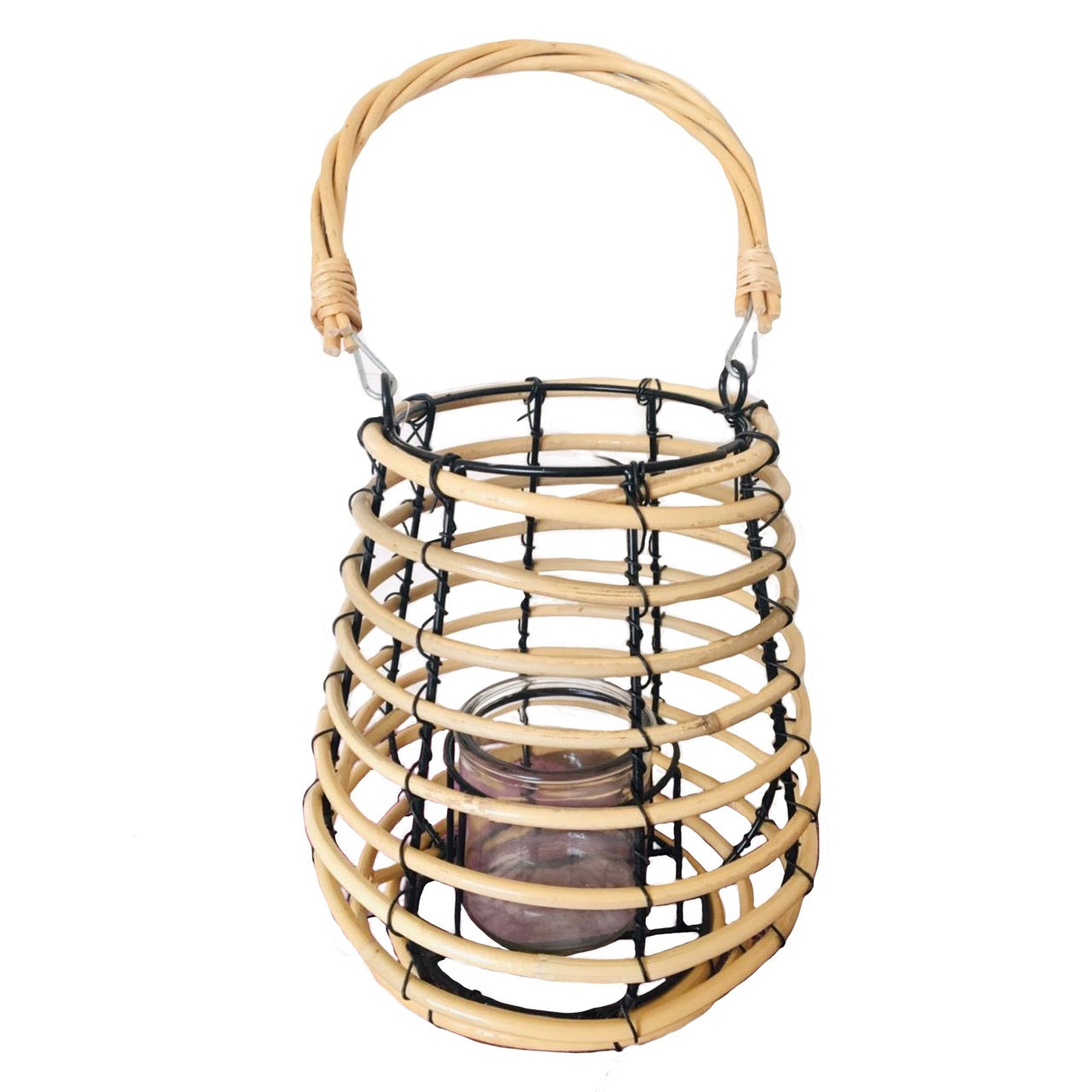 Porta Vela  Colgante Rústico Estilo Mimbre Con Alambre