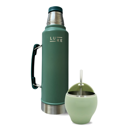 Set Termo Mate Luke Verde + Mate Verde Acero Inoxidable + Bombilla