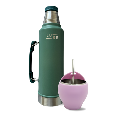 Set Termo Mate Luke Verde + Mate Lila Acero Inoxidable + Bombilla