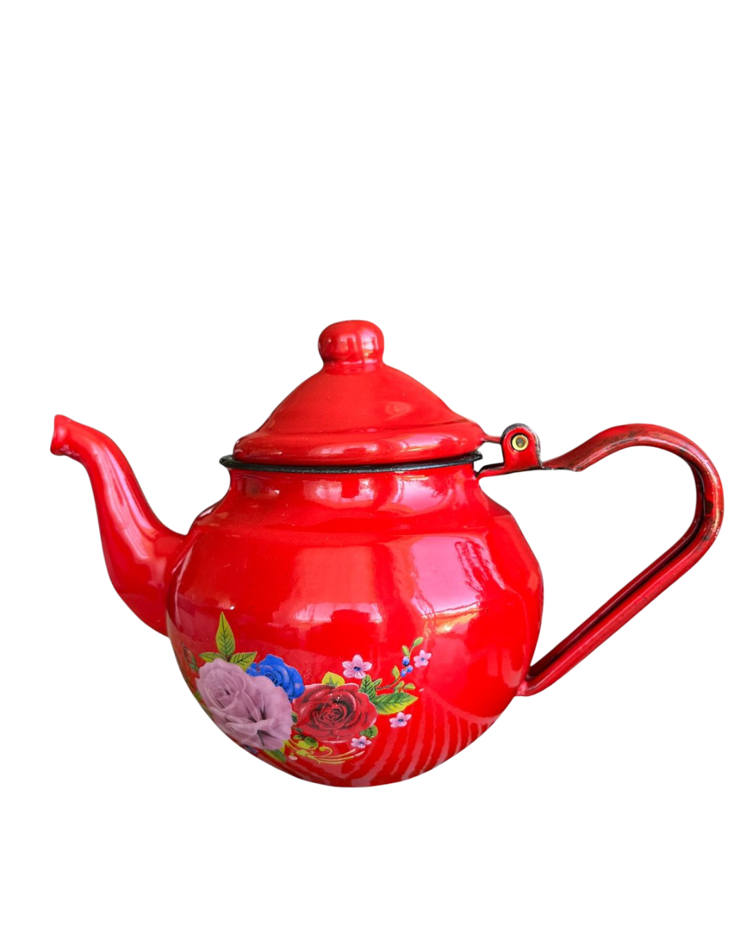 Tetera Enlozada Vintage 440 Ml Rojo Con Flores