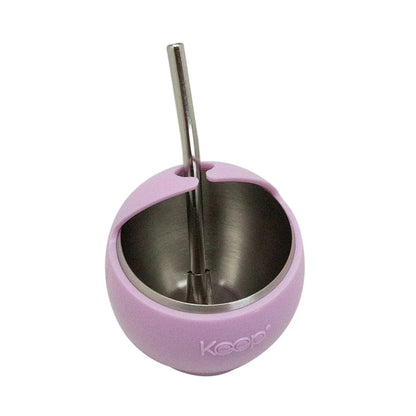 Set Termo Mate Luke Negro +bombilla+mate Lila Acero Inoxidable.