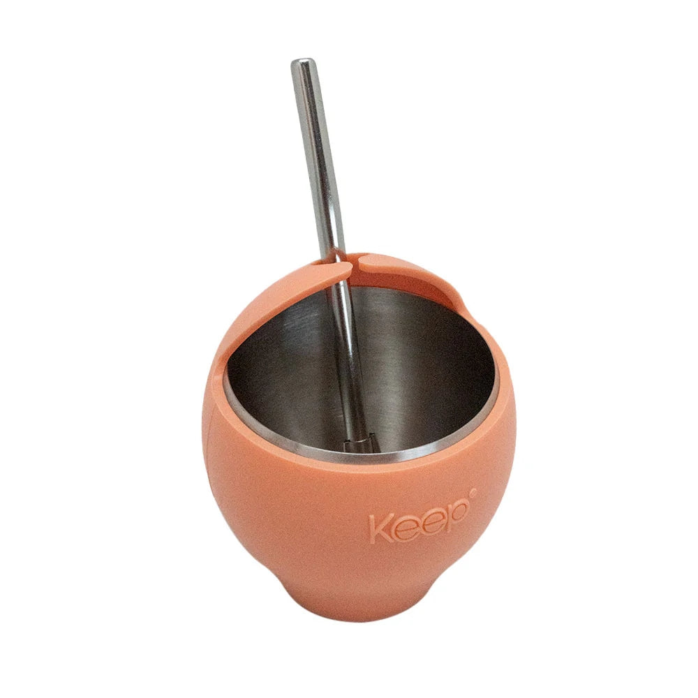 Set Termo Mate Luke Negro +bombilla + mate Naranja Acero Inox.