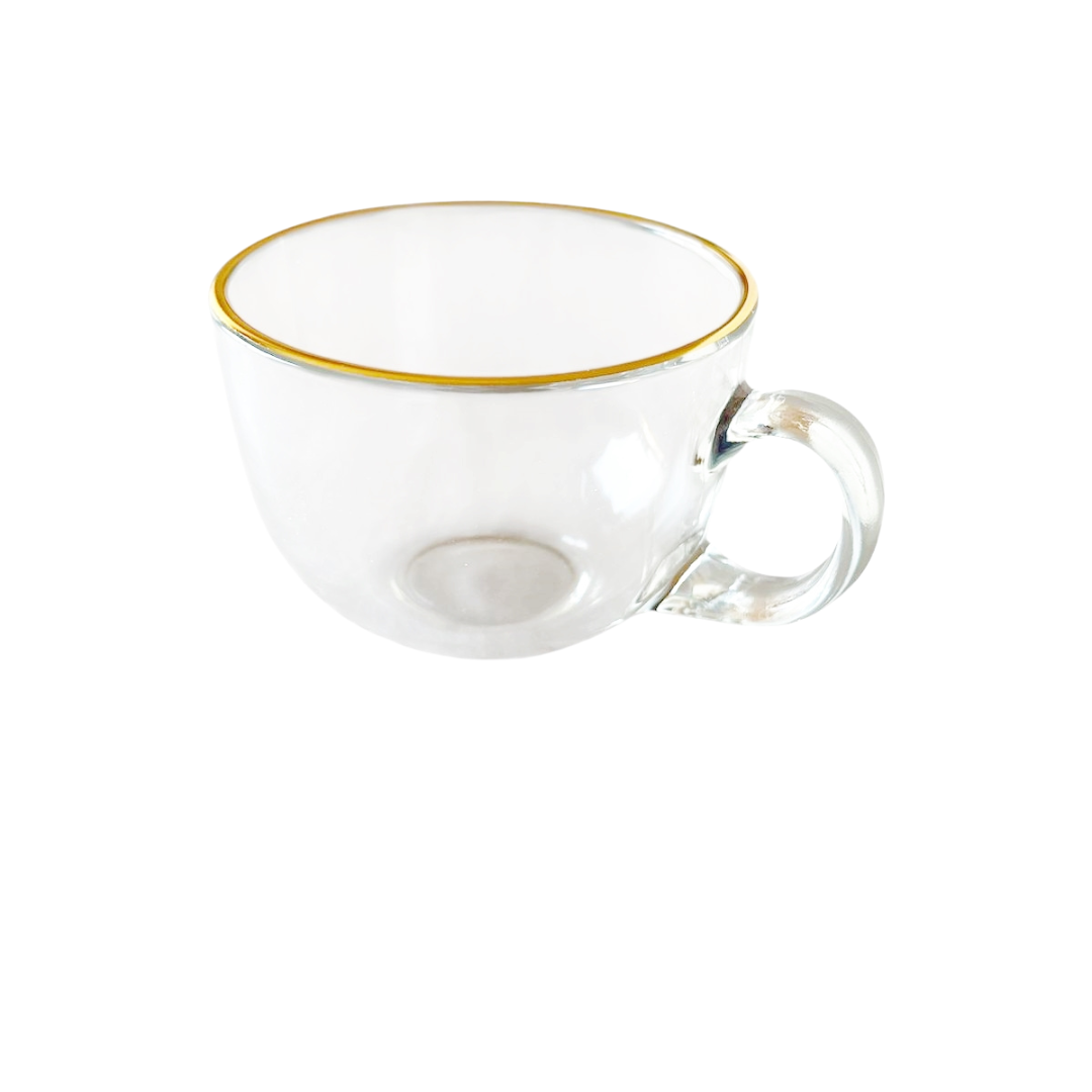 Juego 4 Tazas Vidrio 220ml Borde Dorado Café Té Elegantes