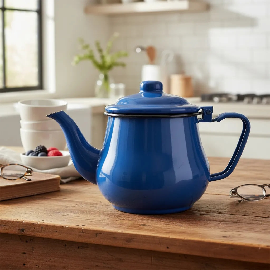 Tetera Para Té Café - 1l Enlozado Azul Vintage