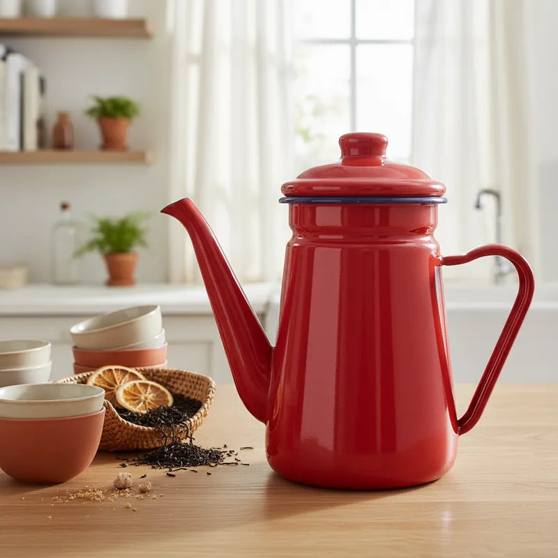 Tetera Vintage Enlozada Roja 1.2 Lt  Apta Para Fuego Directo