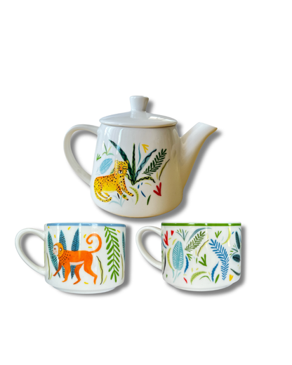 Juego De Te, Tetera 400 Ml + 2 Tazas De Porcelana 150 Ml C/u